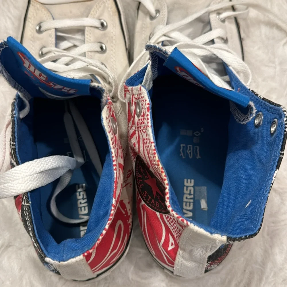 Converse White High-Top Sneakers with Blue & Red Superman Accent